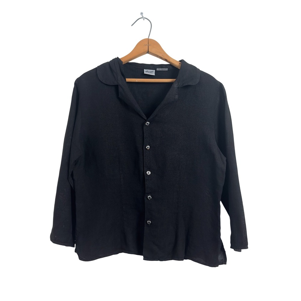 Vintage 90's CP Shades Button Front Blouse Black Pure Irish Linen Small